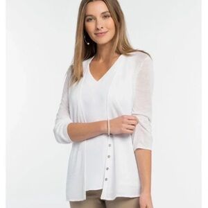 NIC+ZOE Divine Lightweight Linen Blend White Cardigan Women's Plus Sz 2X Coastal